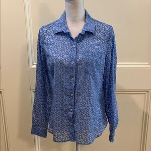 Tommy Hilfiger Blue and White Patterned Button-Down Shirt
